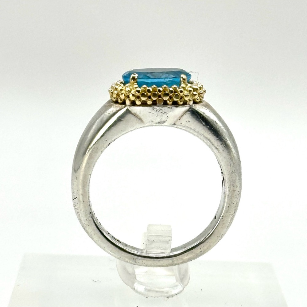 Lagos Caviar Silver & Gold Faceted Blue Topaz Ring Size 7 - Picture 6 of 13